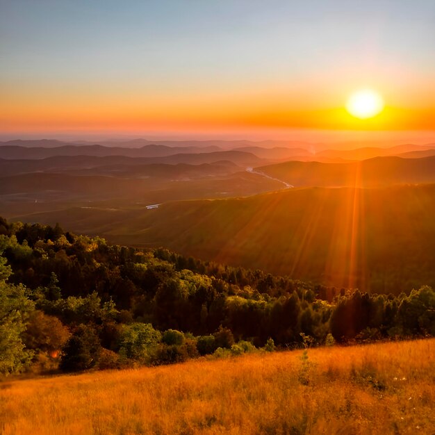 Paisagem montanhosa no nascer do sol