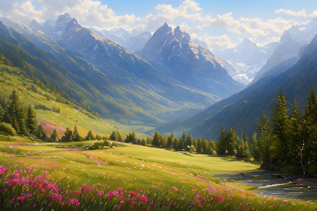 Paisagem na arte colorida das montanhas
