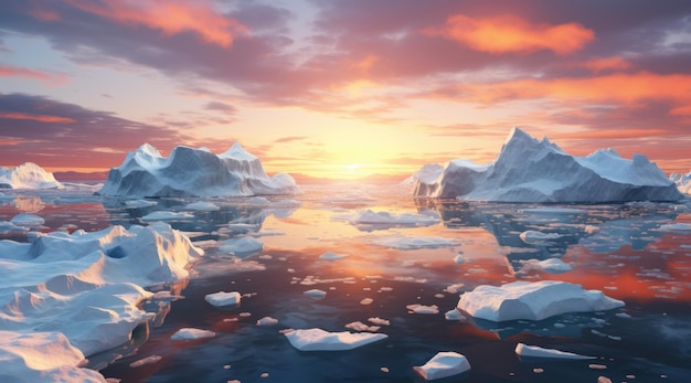 Paisagem natural da Antártida com icebergs
