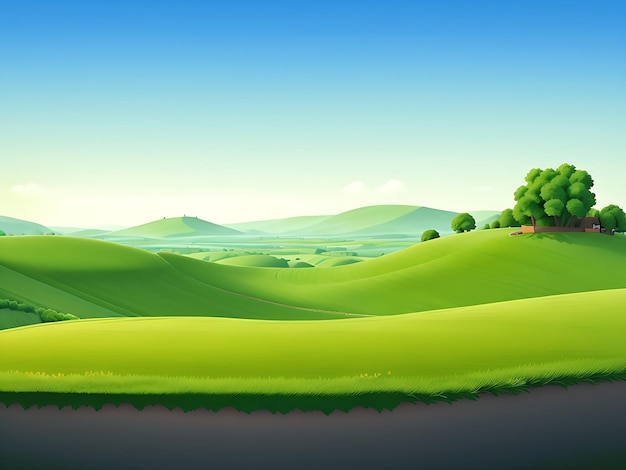 Paisagem natural da noite com ilustração de colinas verdes catton