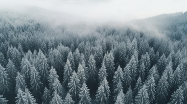 Paisagem natural de inverno vista aérea de drones O tempo da estação de inverno