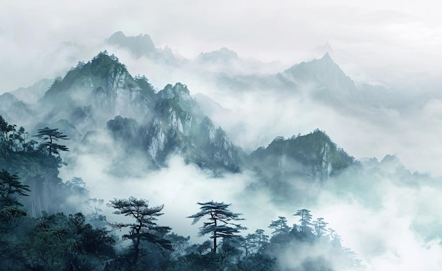 Foto paisagem natural de jiangnan cenário de tinta de estilo chinês conceito de cenário natural ilustração