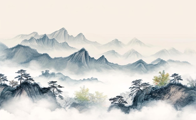 Paisagem natural de Jiangnan cenário de tinta de estilo chinês conceito de cenário natural ilustração