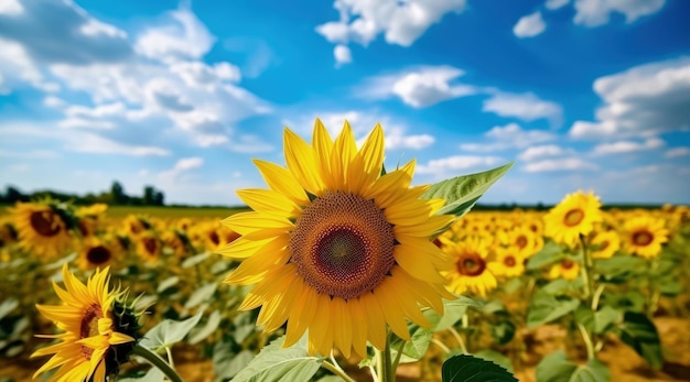 Paisagem natural de um campo de girassóis em um dia ensolarado