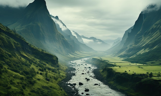 Paisagem natural de verão com vista para as montanhas em um dia nublado foco suave seletivo