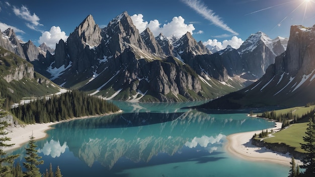 Paisagem natural incrivelmente bela de um lago de montanha com uma superfície de água turquesa e cintilante