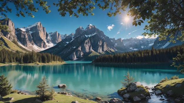 Paisagem natural incrivelmente bela de um lago de montanha com uma superfície de água turquesa e cintilante