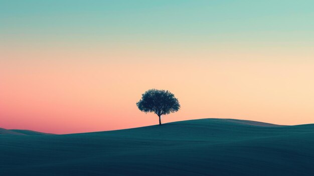 Foto paisagem natural minimalista com árvores cercadas de deserto ao pôr-do-sol