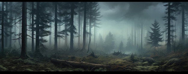 Foto paisagem nebulosa com floresta generative ai