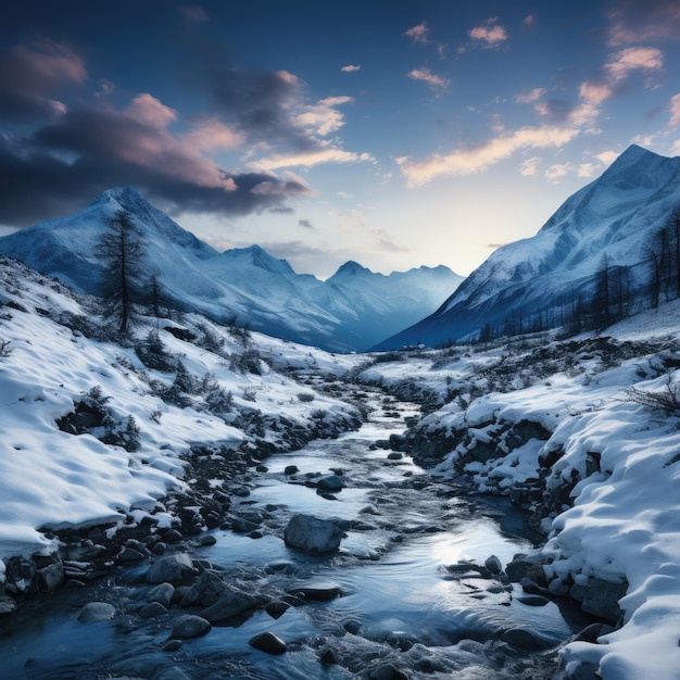 Paisagem nevada da montanha do inverno Gerative AI