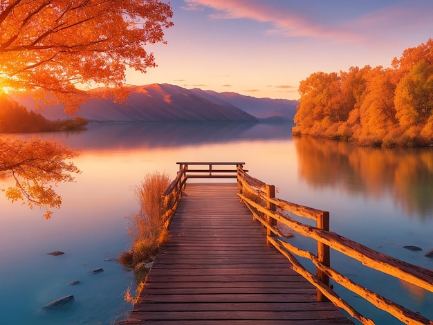 Foto paisagem notável do colorido lago wanaka de outono com nascer do sol na imagem fresca da manhã ai