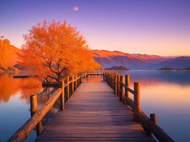 Foto paisagem notável do colorido lago wanaka de outono com nascer do sol na imagem fresca da manhã ai