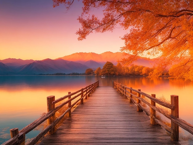 Foto paisagem notável do colorido lago wanaka de outono com nascer do sol na imagem fresca da manhã ai