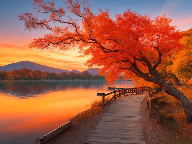 Foto paisagem notável do colorido lago wanaka de outono com nascer do sol na imagem fresca da manhã ai