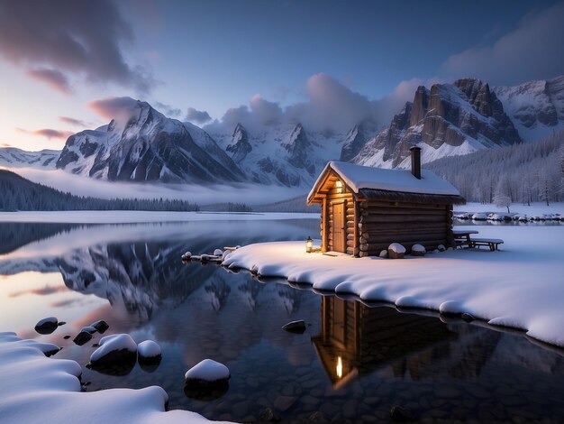 Paisagem noturna coberta de neve