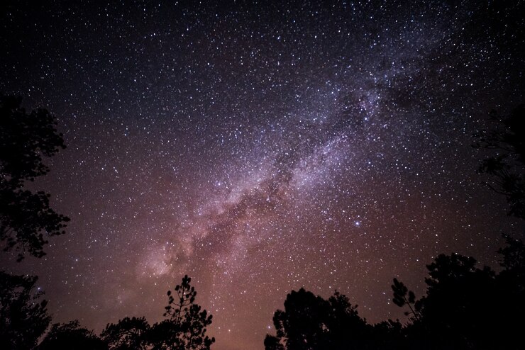 Paisagem noturna com a Via Láctea