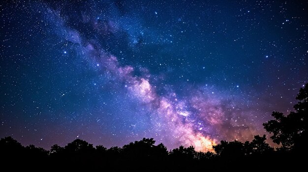 Paisagem noturna com Via Láctea e céu estrelado