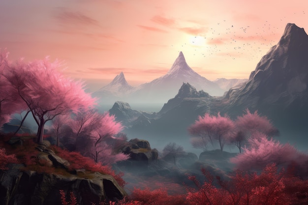 Paisagem oriental sakura Generate Ai