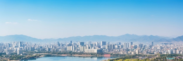 Paisagem panorâmica da capital da Coreia do Norte, Pyongyang, marcos e edifícios tradicionais