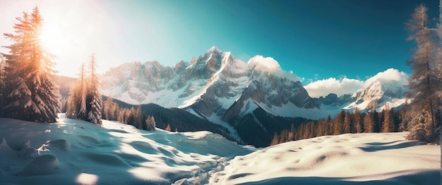 Paisagem panorâmica de inverno com montanhas de neve