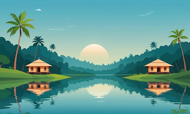 Paisagem panorâmica dos remansos de Kerala