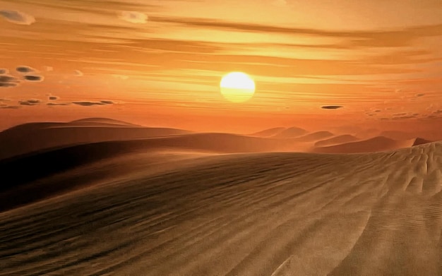 Foto paisagem pitoresca do deserto à noite com dunas