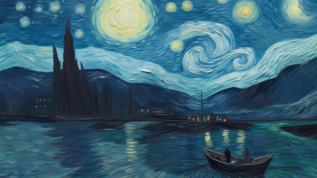 Paisagem quase estrelada na arte do estilo de Vincent van Gogh