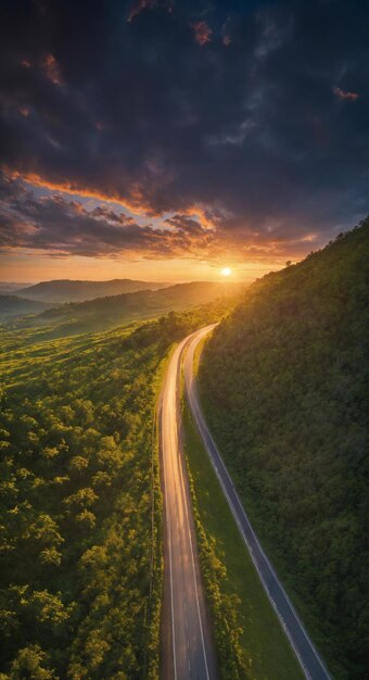 Paisagem rodoviária em natural com sol da manhã belo céu generativo ai arte de ilustração