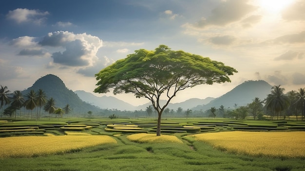 Foto paisagem rural com árvores e nuvens