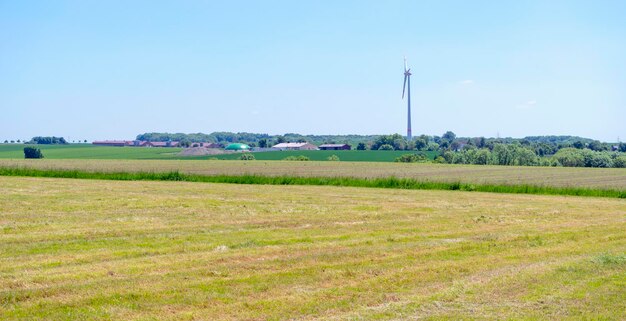 paisagem rural com turbina eólica