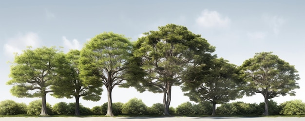 Paisagem rural com uma fileira de árvores verdes