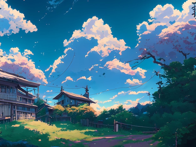 paisagem rural de anime