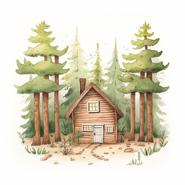 Paisagem rural de outono desenhada à mão com casa de madeira