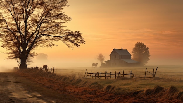 Paisagem rural do amanhecer do outono