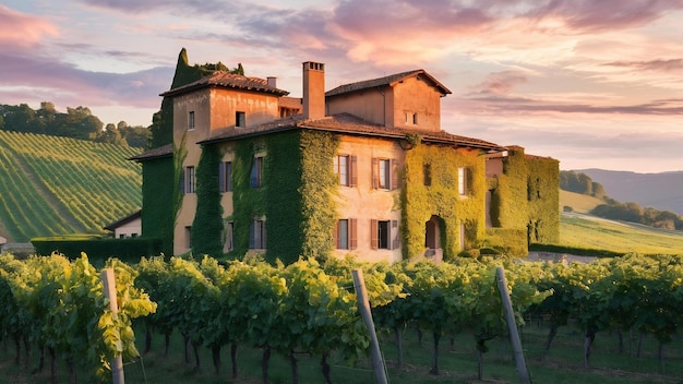 Foto paisagem rural idílica com um castelo e vinhas merano itália