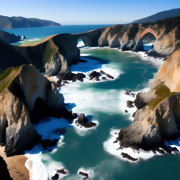 Paisagem serena da natureza de Big Sur com ilustração de céu claro