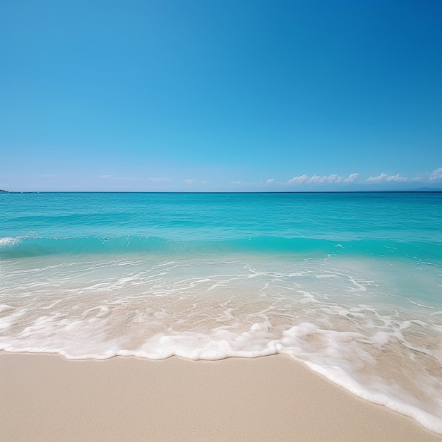 Paisagem serena da praia com amplo espaço no céu e nas águas