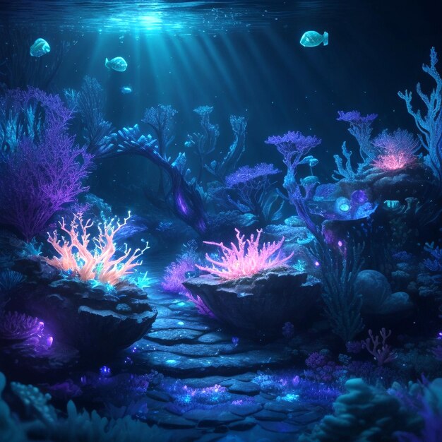 Paisagem subaquática abstrata de recife de coral brilhante