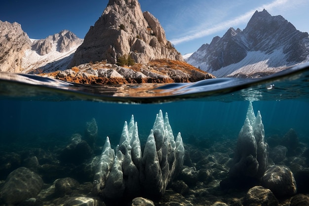 Paisagem subaquática com pináculos de corais