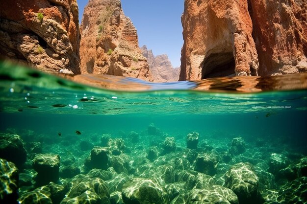 Paisagem subaquática com pináculos de corais