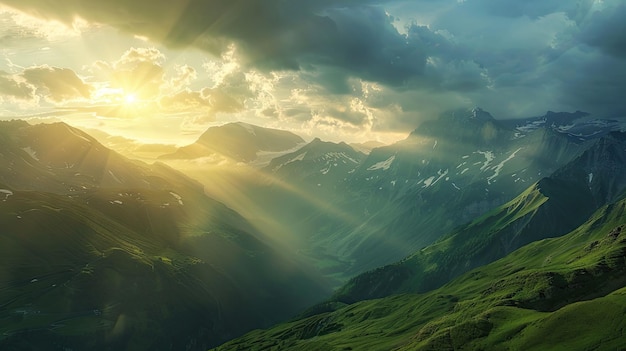 Foto paisagem suíça impressionante com montanhas ao nascer do sol