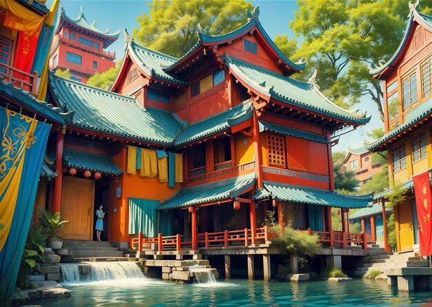 Paisagem tradicional chinesa Jardim paisagem temática asiática