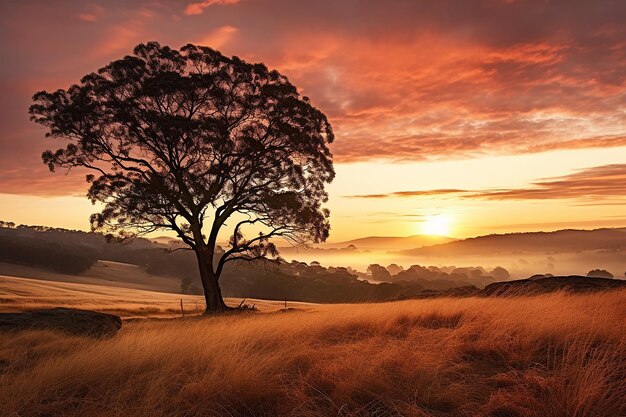 Paisagem tranquila de prado sob o sol da noite papel de parede de fundo da hora dourada