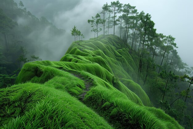 Foto paisagem tropical com belas colinas cobertas de grama