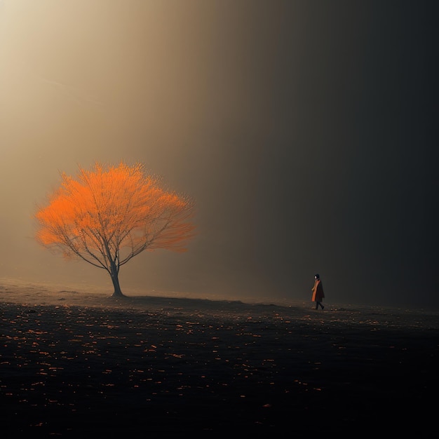 paisagem ultra minimalista suave tendência sonhadora silhueta de nuvens de nevoeiro