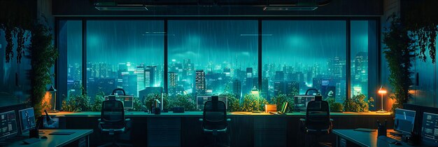 Paisagem urbana à noite com luzes de néon Arquitetura moderna e vista do horizonte Viagens e Negócios