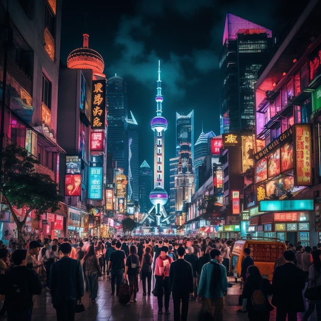 Paisagem urbana à noite em Xangai