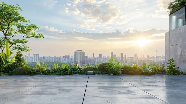 Paisagem urbana a partir de um jardim no telhado Desenvolvimento urbano sustentável e vida eco-consciente