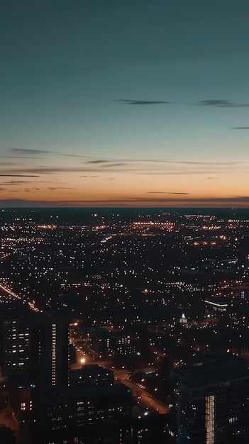 Foto paisagem urbana ao anoitecer com luzes cintilantes e calma se estabelecendo sobre a paisagem urbana com copyspace