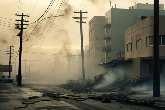 Paisagem urbana coberta de smog